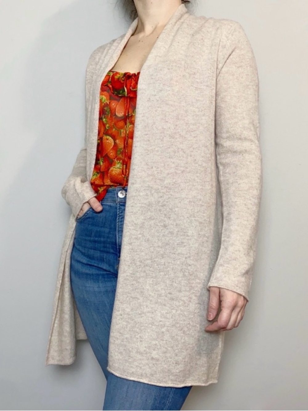 Beryll Light Beige Open-Front Women's Cardigan Sweater,cashmere,luxury